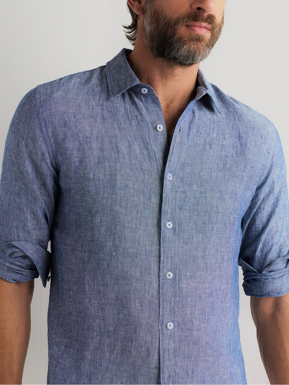 Linen Club Linen Blue Long Sleeve Button Down Shirt